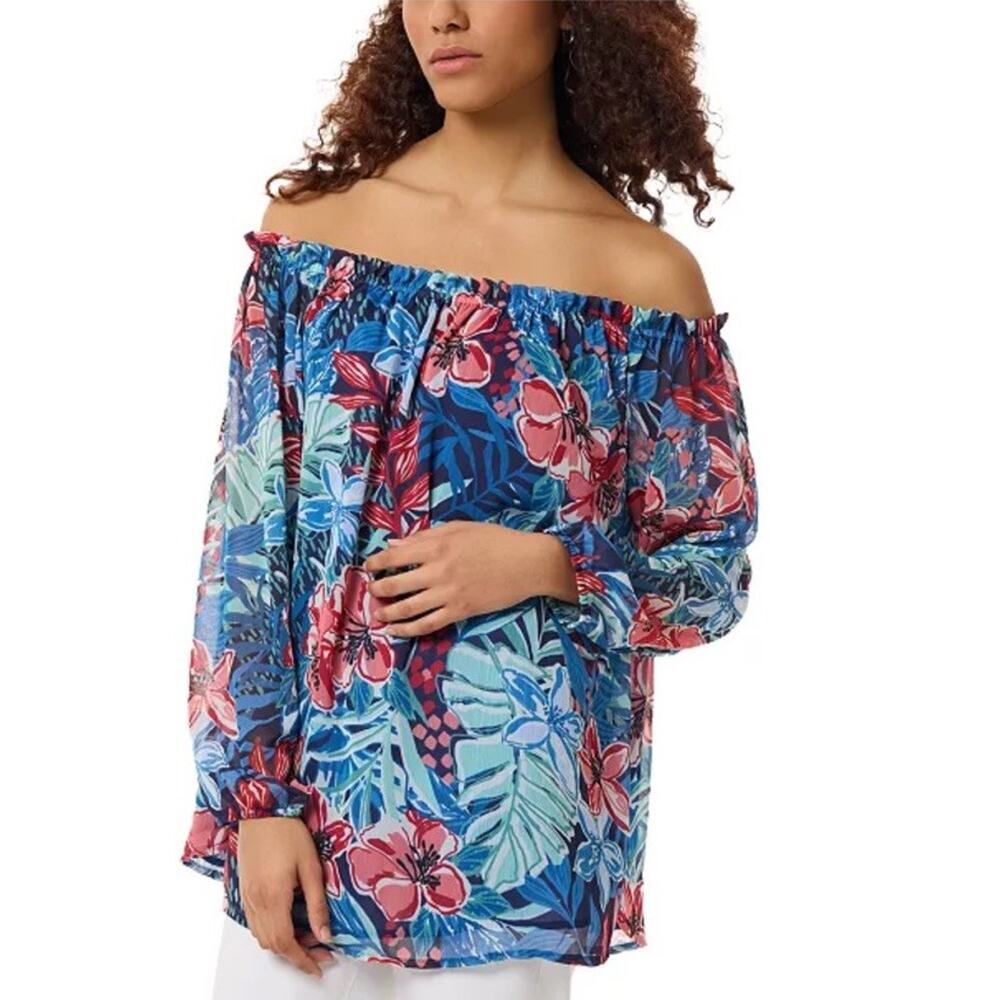 Jones New York Size‎ XL Floral Print Long Sleeve Pull-Over Smocked Blouse $69.5